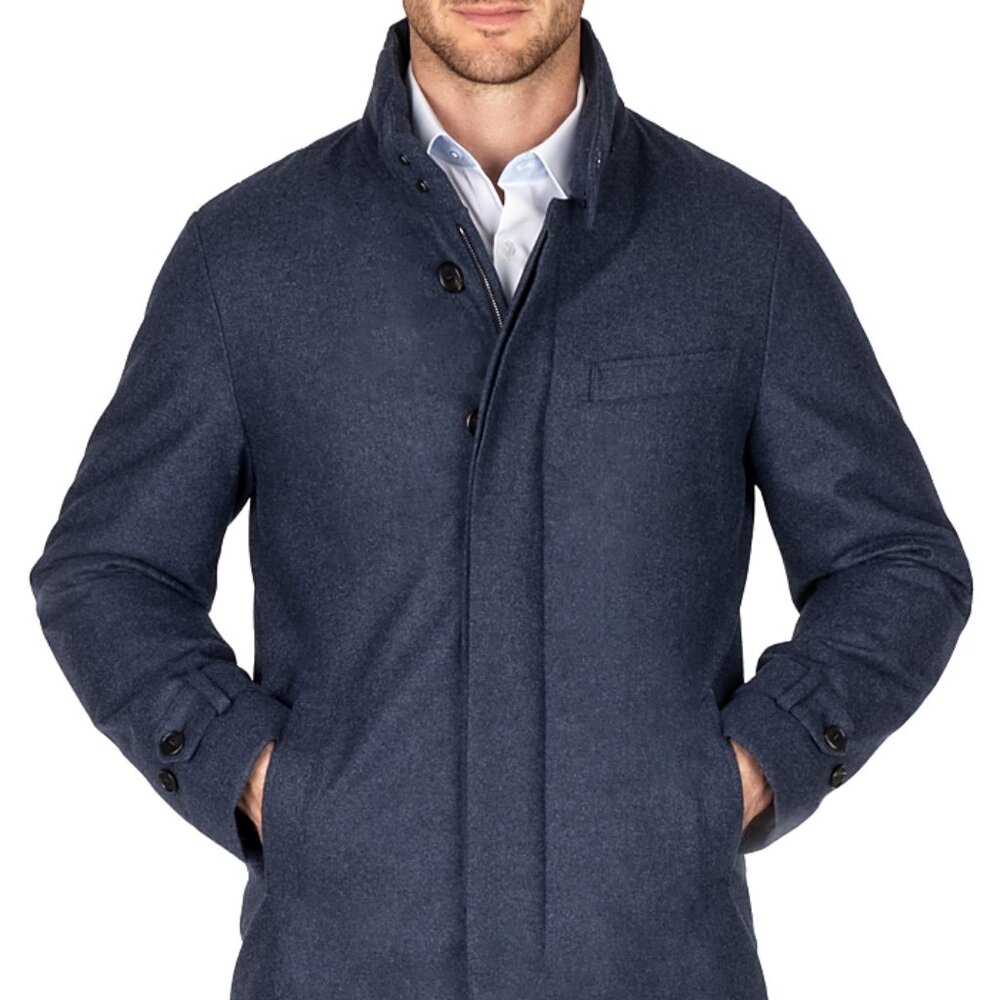 Norwegian Wool Stretch Down Filled Car Coat, Medium, Blue